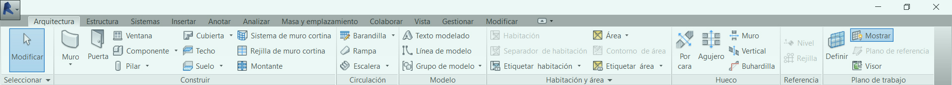 cinta opciones interfaz revit